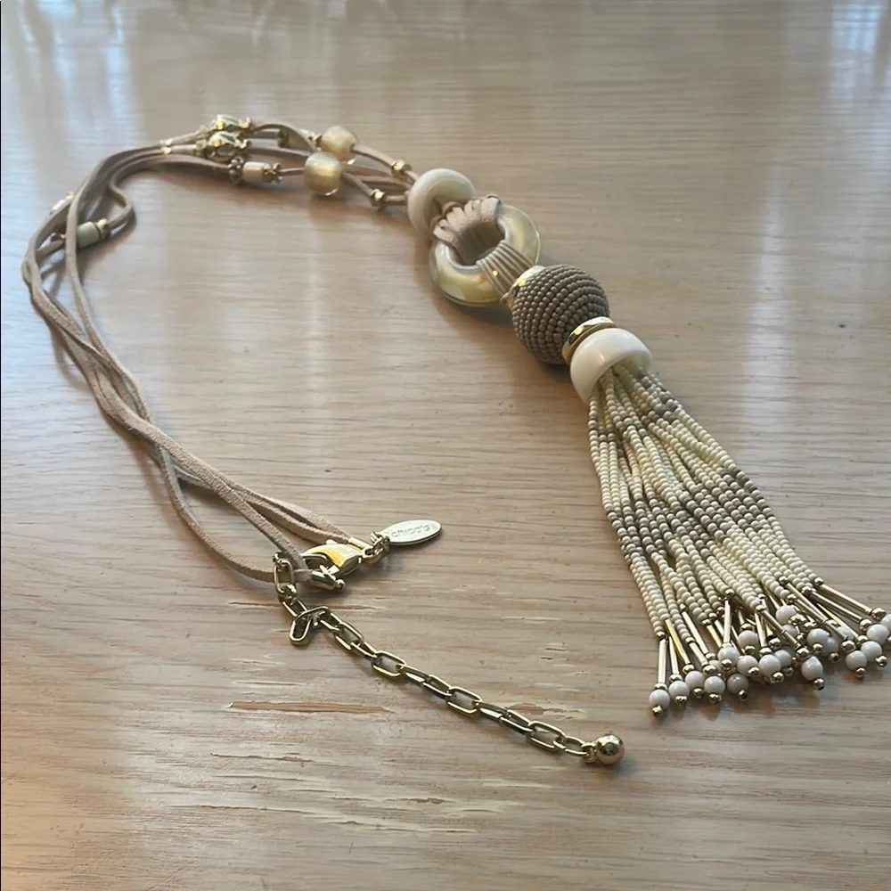 Chico’s Jewelry Leather Beaded Tassel Necklace Bohemian - Picture 4 of 7
